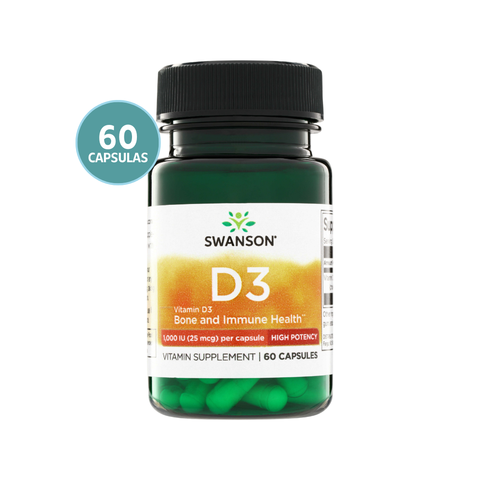 Swanson Vitamin D3 High Potency 1.000 IU 25 mcg 60 Cápsulas · Vitamina D3
