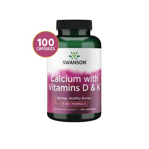Swanson Calcio + Vitamina D + K Salud Ósea · 100 Cápsulas
