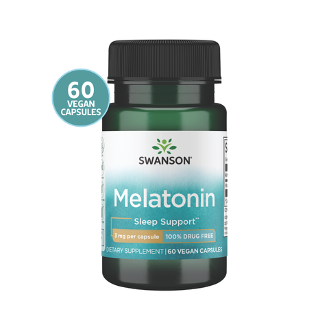 Swanson Melatonin 3mg 60 Cápsulas · Melatonina 100% Drug Free