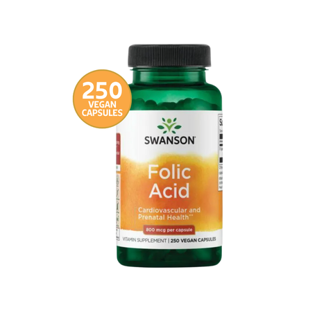 Swanson Ácido Fólico 800 mcg · 250 Cápsulas
