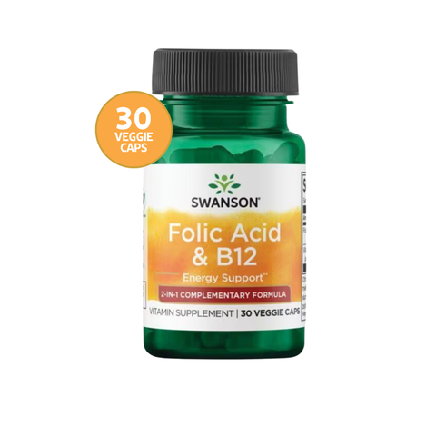 Swanson Ácido Fólico + Vitamina B12 · 30 Cápsulas