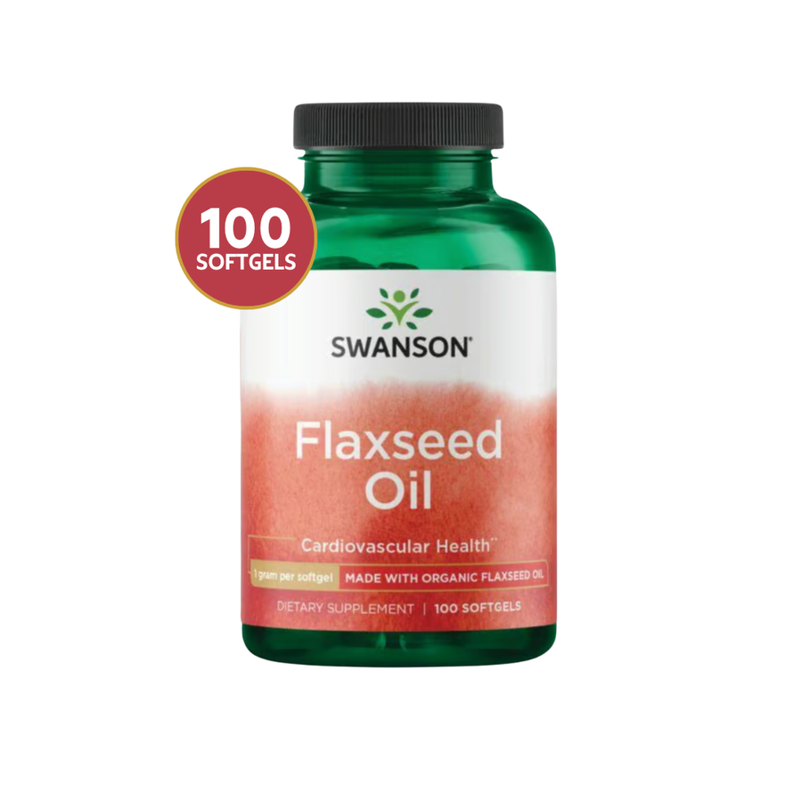Swanson Aceite de Linaza · 100 Softgels · Omega 3 Vegetal y Salud Cardiovascular