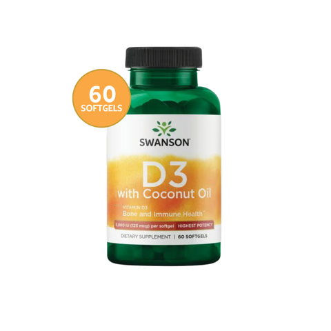 Swanson Vitamina D3 Ultra + Aceite de Coco · 60 Softgels