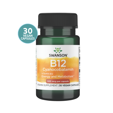 Swanson Vitamin B12 500mcg 30 Cápsulas Veganas · Vitamina B12