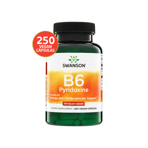 Swanson Vitamina B6 Piridoxina 100 mg · 250 Cápsulas Veganas